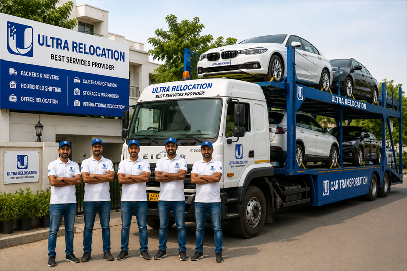 Car transportation Jaipur — vehicle on enclosed carrier truck