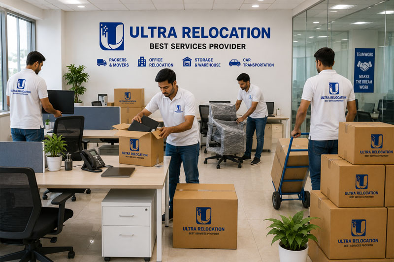 Office relocation Jaipur — IT equipment and workstations being moved